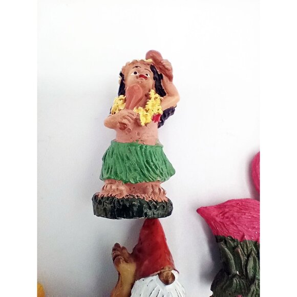 Fairy Garden Gnome Tiki Bar Hula Dancer Flamingos Ukulele Palm Tree 7 Piece Set - Picture 11 of 14